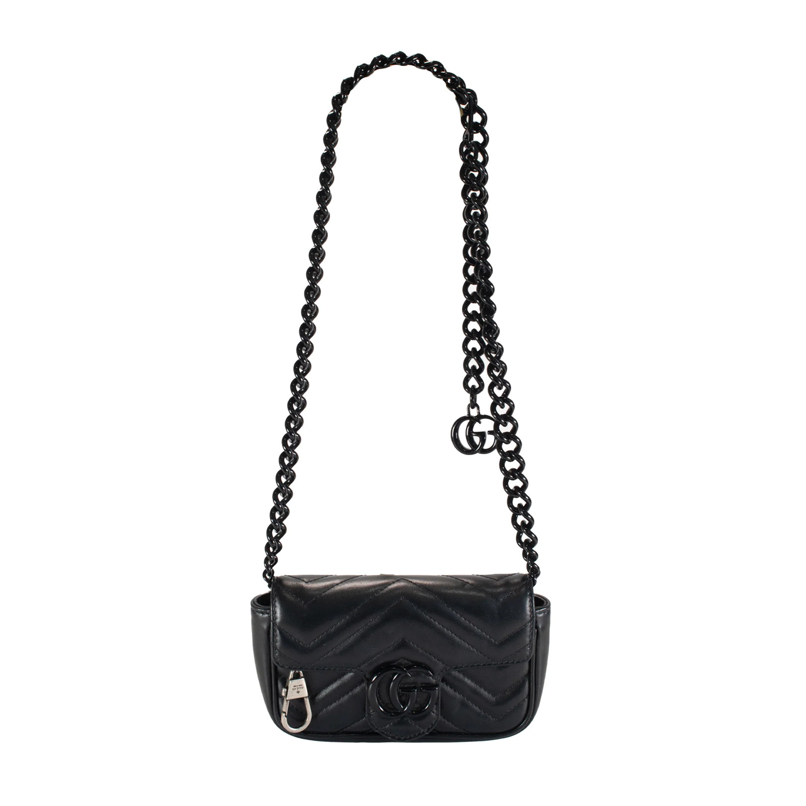 Gucci GG Black Calfskin Matelasse Monochrome Marmont Chain Belt Bag image 3