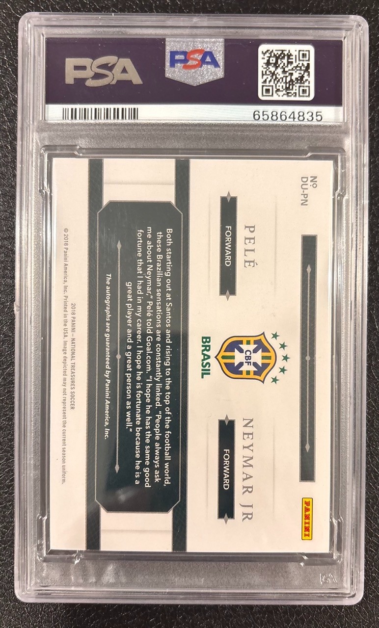 2018 Panini National Treasures Pelé & Neymar Dual Auto /20 PSA 9 Auto 10 view 2