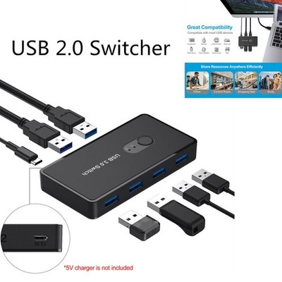 USB 2.0 Switcher For PC Scanner Keyboard Printer 2 Computers Sharing 4 Devices