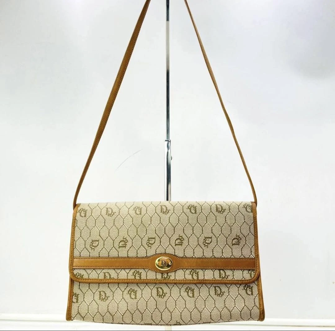 Sac bandoulière Dior motif nid d'abeille marron