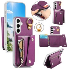 Shockproof Zipper Leather Wallet Case w Ring For Samsung Galaxy A16/A17/A37/A57