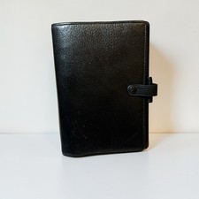 Filofax Finsbury Black Leather Personal Organiser Planner Ring Binder Vintage