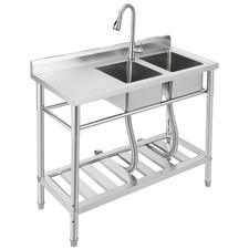 Stainless Steel Utility Sink With Faucet and Drainboard Commercial Kitchen Sink