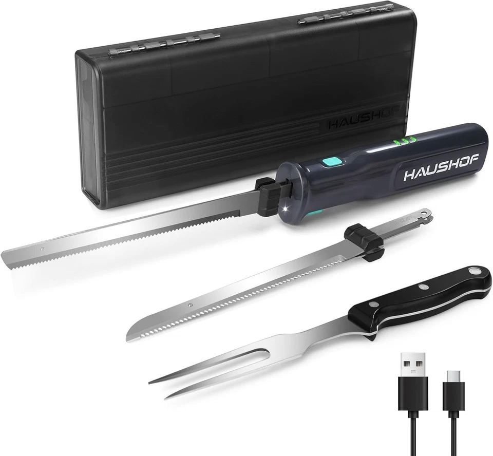 HAUSHOF Grau/Weiß Kabelloses Küchenmesser Elektromesser mit 2000 mAh Akku