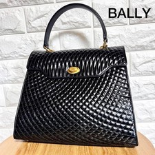 BALLY Handbag Quilted leather Gold hardware Black Vintage Authentic From Japan