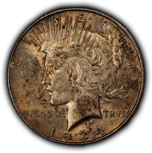 1934-D $1 Silver Peace Dollar - Original Toning - Strong Luster - AU+ - D7549