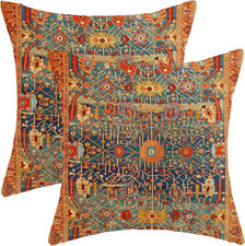 Boho Pillow Covers 18x18 Set of 2, Red Bohemian Ethnic Design Decorative Throw P