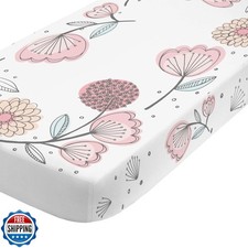NoJo Photo Op 100 Cotton Fitted Crib Sheet, Floral, Pink/Gray