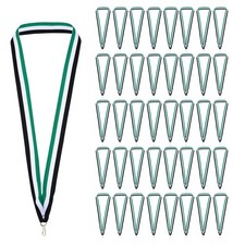 100Pcs Award Neck Ribbons with Snap Clips Medal Lanyards Black/White/Green