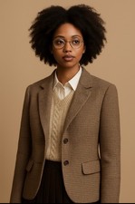 Vintage Wool Houndstooth Blazer WN M Brown Tweed Academia Preppy Classic Jacket