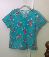 SB Scrub Top XL Teal V-Neck 2 Pockets Short Sleeve Mock Wrap