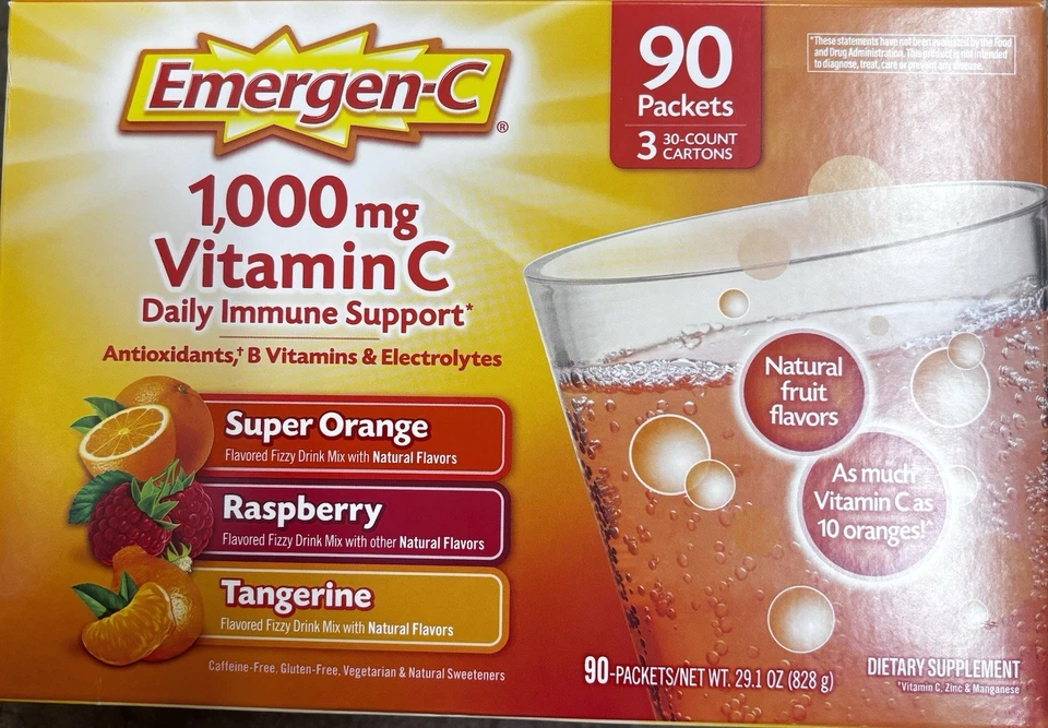 (90 PACKETS) EMERGEN-C MULTI VITAMIN POWDER ORANGE, RASPBERRY, TANG/VITAMIN-C - Image 2 of 4