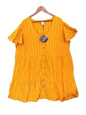 Striped Yellow Dress Short Sleeve Summer Fairy Rayon Boho Casual 2X