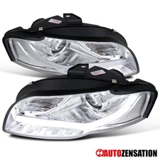 Fit 2005-2008 Audi A4 LED Bar Projector Headlights Halogen Head Lamps Left+Right