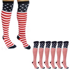 6 Sets Flag High Socks Patriotic Usa Freedom Fun Stars Stripes Women