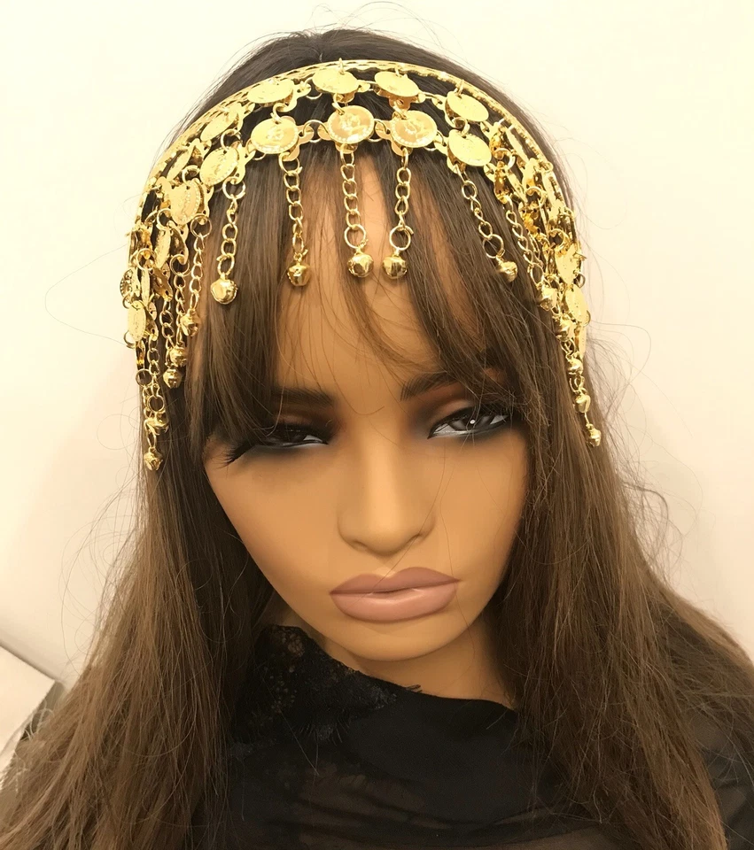 Joyería para el cabello nupcial, joyería nupcial árabe, diadema de lira, diadema para monedas, lira Foto 3 de 4