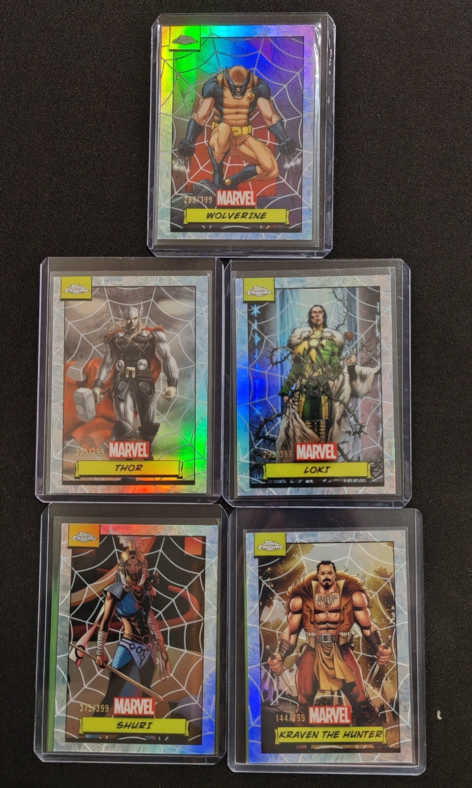 2024 Topps Chrome Marvel Wolverine Thor Loki SpiderWeb Refractor /399 Lot 5cards