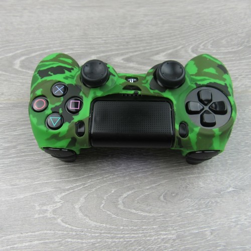 Silicone Grip Green Camo Non Slip + (8) Thumb Grip Caps For PS4 Controller - Picture 6 of 10