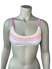 Hula Honey Juniors' Textured Bralette Bikini Top White Large NWT