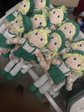 Toy'n Toys Vintage Cloth Rag Doll Prairie Girl Green Dress Bonnet Embroidery 13"