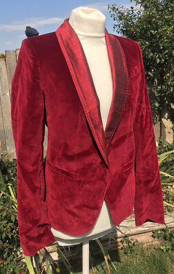  DONDUP SIZE 10 COTTON VELVET & PURE SILK RED WINE BLAZER JACKET DESIGNER ITALY