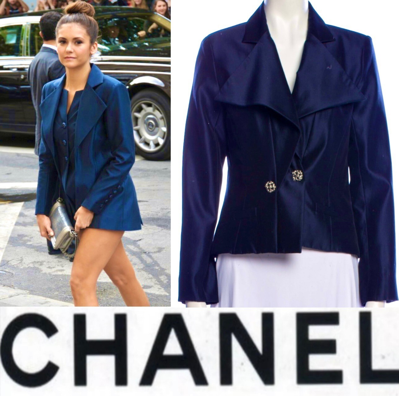5K New Chanel 2014 Navy Blue Tweed Evening Jacket 38 40 42 6 8 10 Coat Logo L M thumbnail 8
