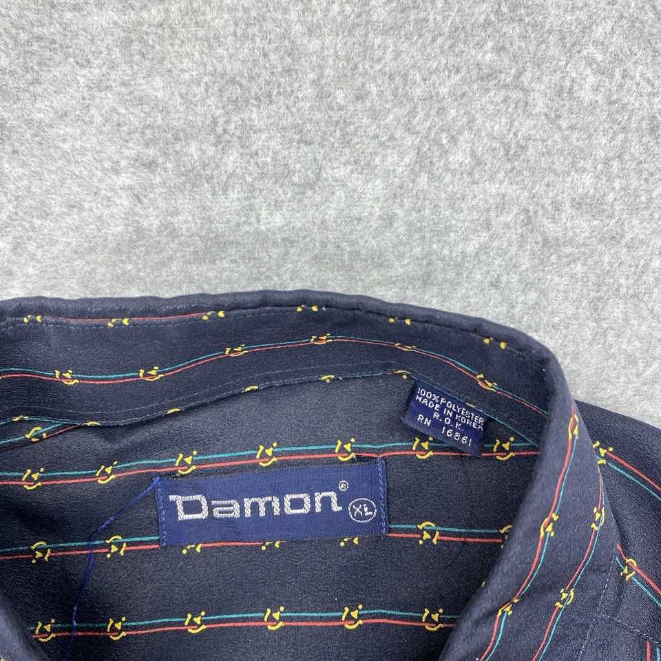 Vintage DAMON Shirt Mens Extra Large Button Up Long Sleeve Black Stripe Pocket - Image 4 of 4