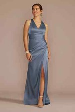 Galina Signature Charmeuse Dress with Crisscross Back - Size 16, Steel Blue