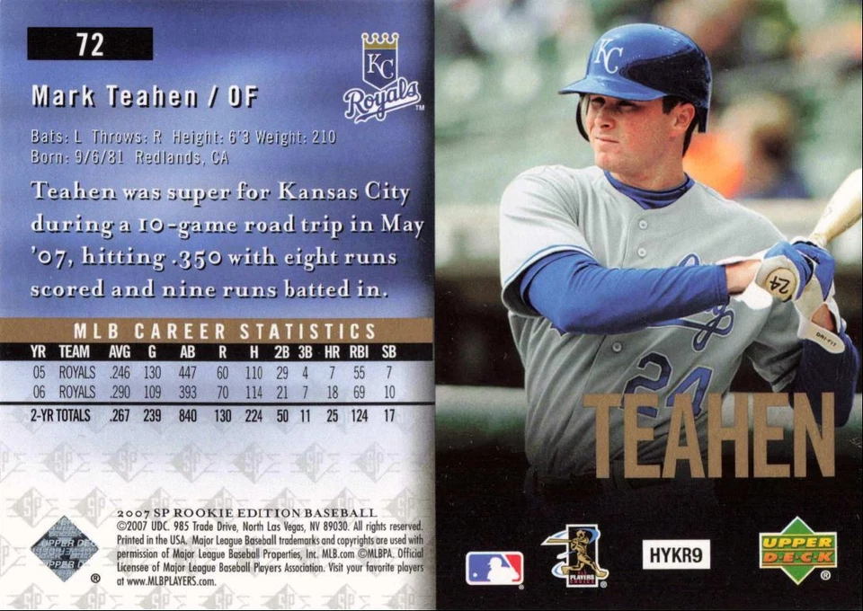2007 SP Rookie Edition Mark Teahen Kansas City Royals #72 - Image 2 of 2