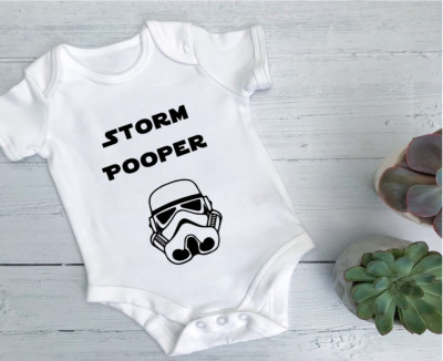 Storm Pooper Baby Vest New born baby gift funny keepsake star boy girl wars