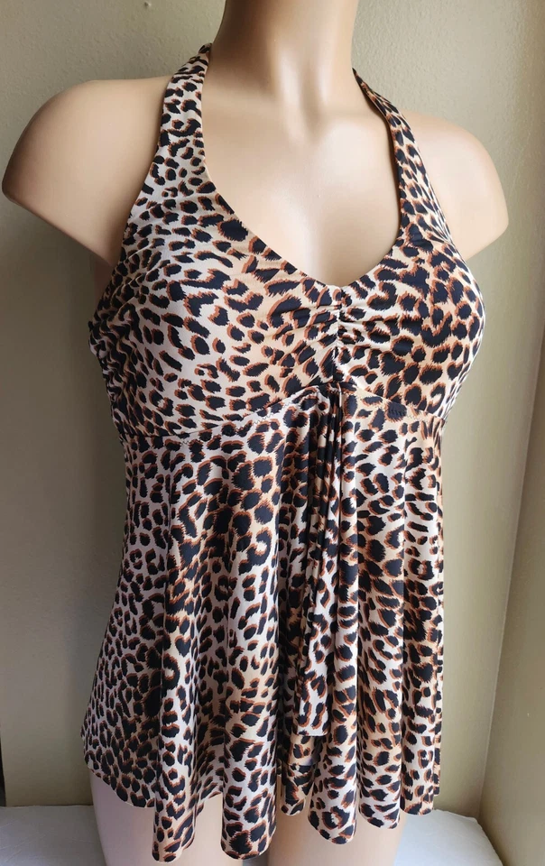 Merona Babydoll Leopard White/Tan Tankini Top  W/Cups Medium - Image 2 of 4
