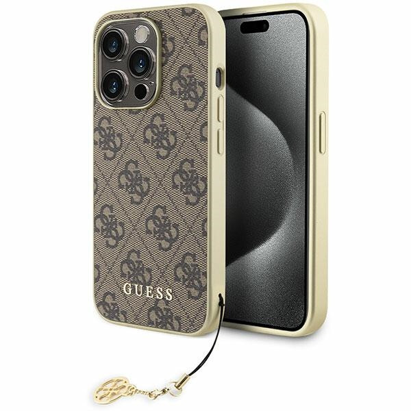 Guess Faux Leather iPhone 15 Pro Case with Gold Chain in Brown-image