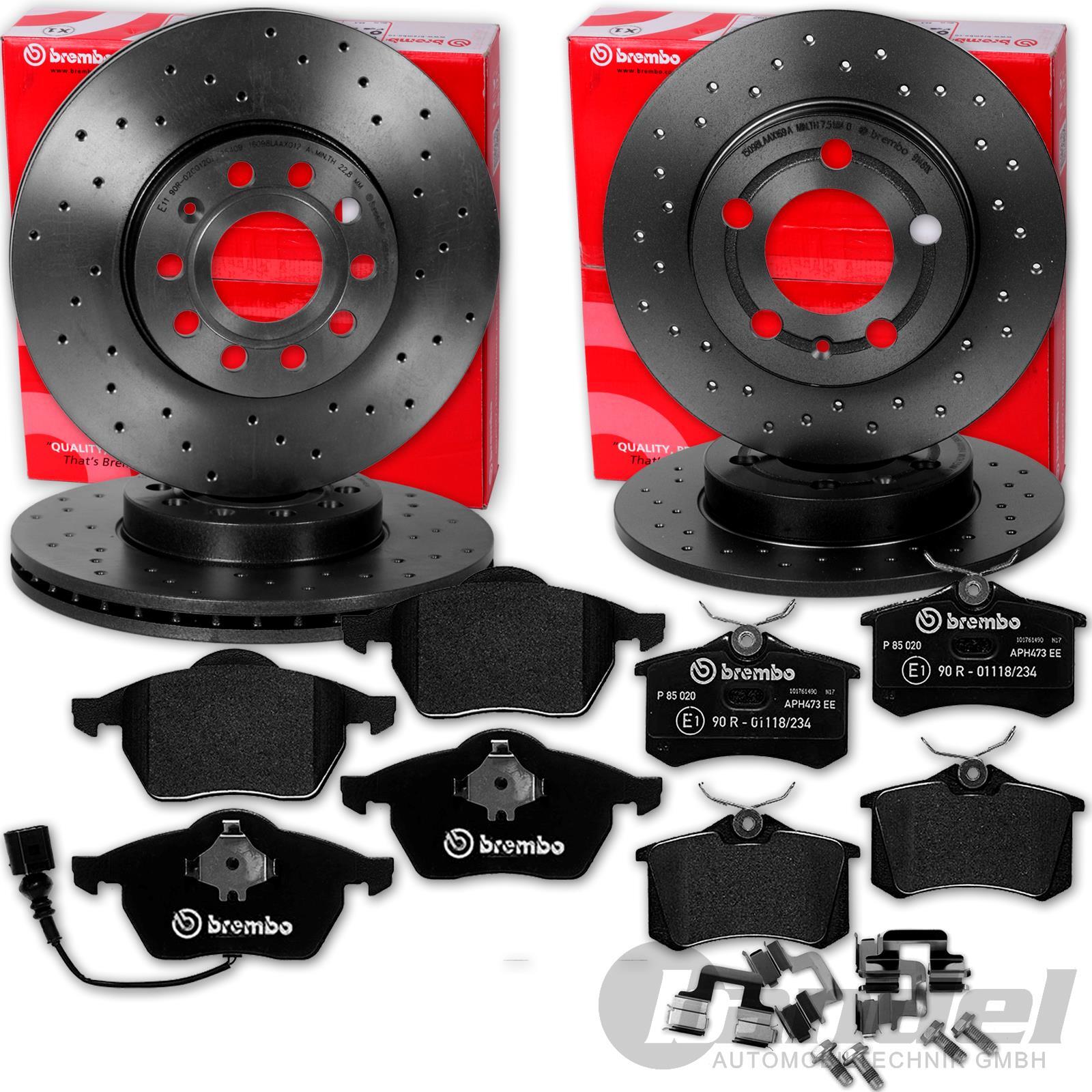brembo PERFORADO DISCOS DE FRENO+PASTILLAS FRENO DELANTERAS+TRASERO para VW GOLF
