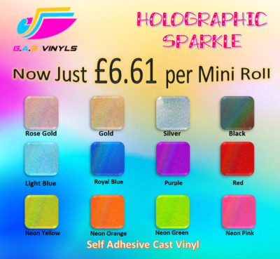 Mini Rollen - Holographic Sparkle selbstklebendes Glitzer Vinyl inkl. Rosegold