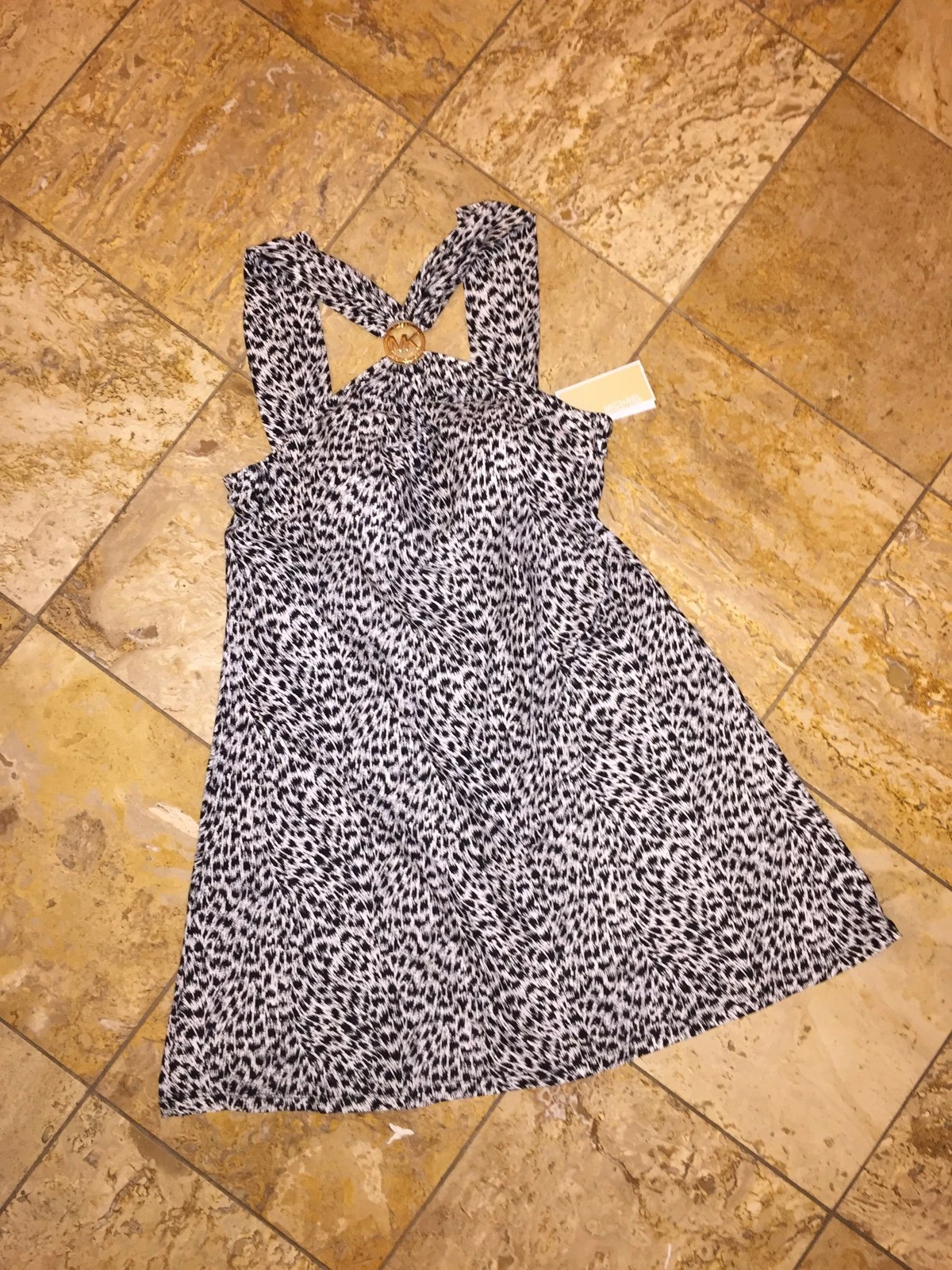 Costume da bagno copricostume Michael Kors Charm nero stampa ghepardo vestito donna nuovo con etichetta