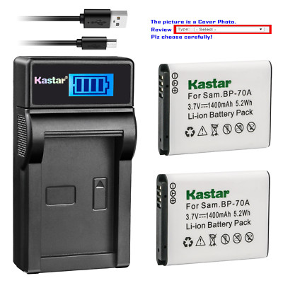 Kastar Battery LCD USB Charger for Samsung BP-70A & Samsung PL171 PL20 Camera