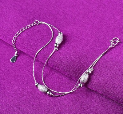 Silver SP Stars Beads Foot Ankle Bracelet Double Chain Anklet A23