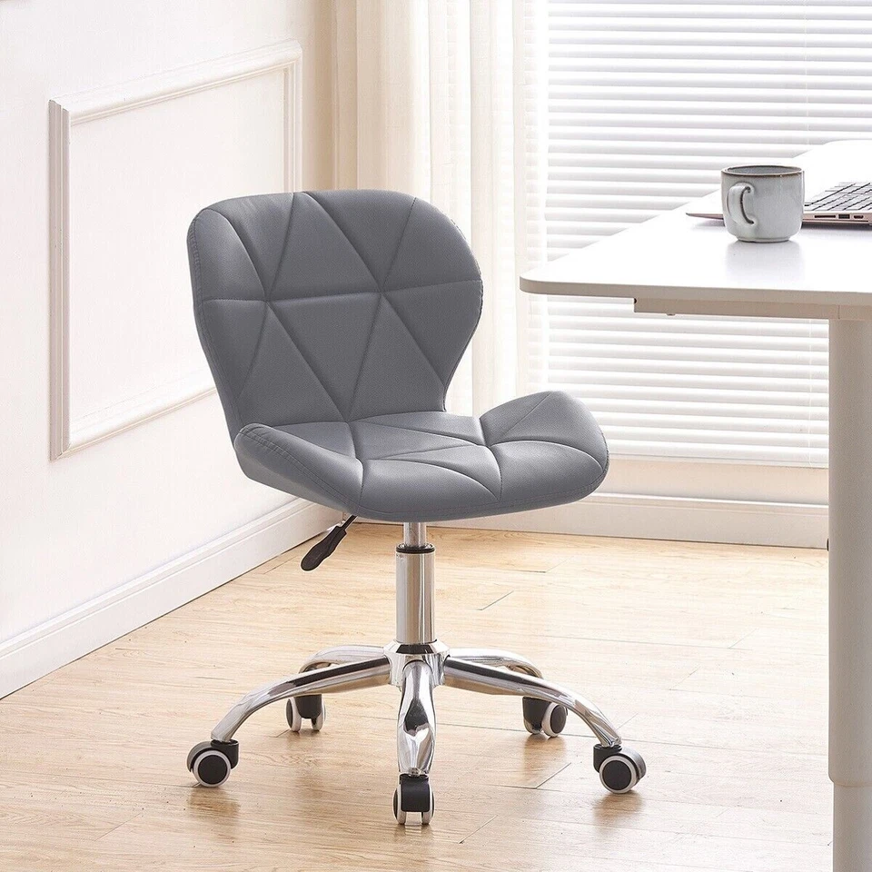 Swivel Office Chair Adjustable PU Leather 360° Home Computer Desk Chair Grey UK - Image 4 of 4