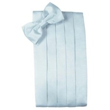 Men's Light Blue Satin Bow Tie and Cummerbund Set