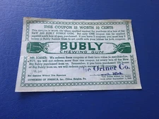 1939 Bubly Chewing Gum Makers Illustrated Coupon, The Oriner Co. Frankenmuth Mi