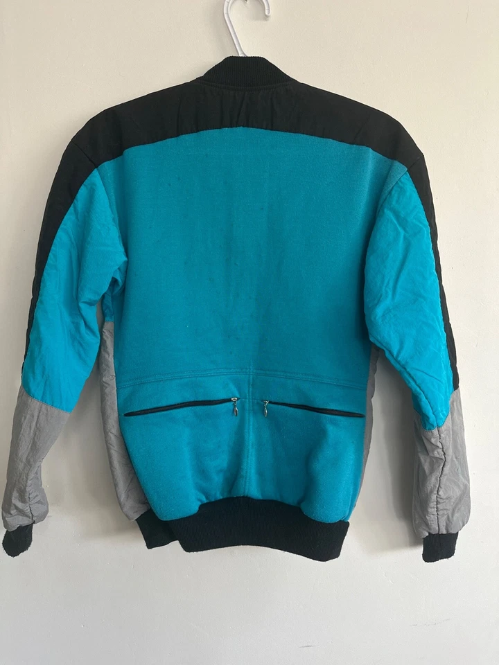 Винтажная мужская велосипедная куртка Bellwether M синяя/серая на молнии из флиса с подкладкой - Изображение 2 из 4