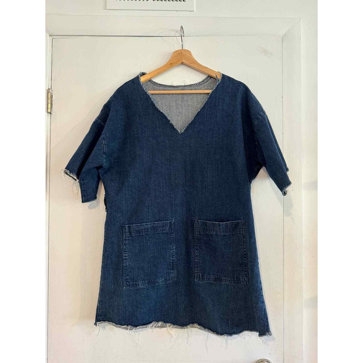 white christmas dresses Women's Piece Dyed Denim Dress with Frayed Hem – Wash Lab – washlabshop main image 1