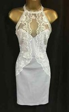 Lipsy Bodycon Dress 12 Grey White Lace Halter Party Wedding Occasion Xma Sexy UK