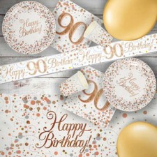 Rose Gold Age 90 90th Birthday Decorations Banner Bunting Balloons Tableware