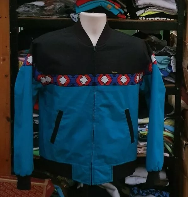 Veste SS17 Supreme Trail S petite sarcelle petite boîte logo jacquard graphique côte empiècement