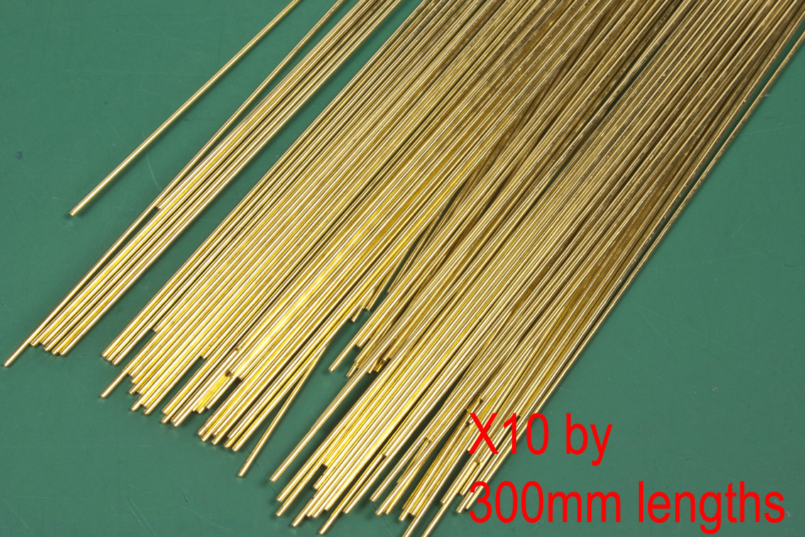10 (ten) pack of 0.7mm dia. brass wire for scale & railway modelling. 300mm long
