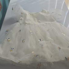 Ivory Gold Blue Floral Tulle Girls Tutu Dress Balloon Sleeve Party Wedding