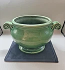 Original McCOY POTTERY GREEN Scroll Handle JARDINIERE PLANTER - 7 1/2" Long x 4"