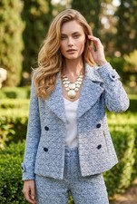CHICO'S NWT 149 L 12/14 SIZE 2 women's blazer jacket blue white silver textured