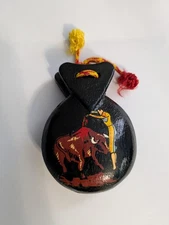 Castanets Instrument Wooden Black Hand Painted with Bull Rider Spain Vintage